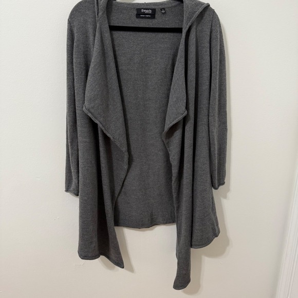 Threads Saks Fifth Avenue Italian Merino Wool Gray Hooded Cardigan S - Picture 1 of 6